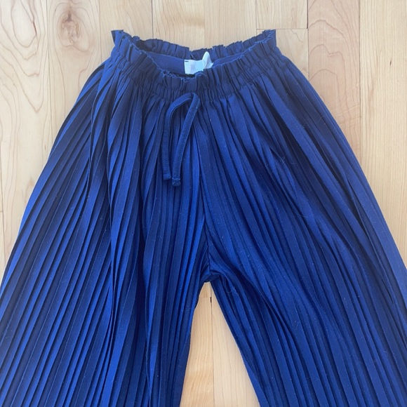 Zara, Palazzo/Culotte, Pleated, Pants, Navy Blue, Size 7 - Picture 2 of 3